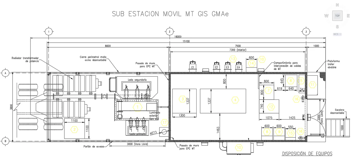 Mobile GIS Substation Layout AutoCAD DWG with 15100 mm Platform Plan