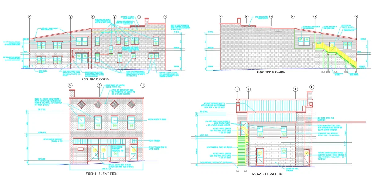 School Building Elevation Design AutoCAD DWG Front Side Rear Views