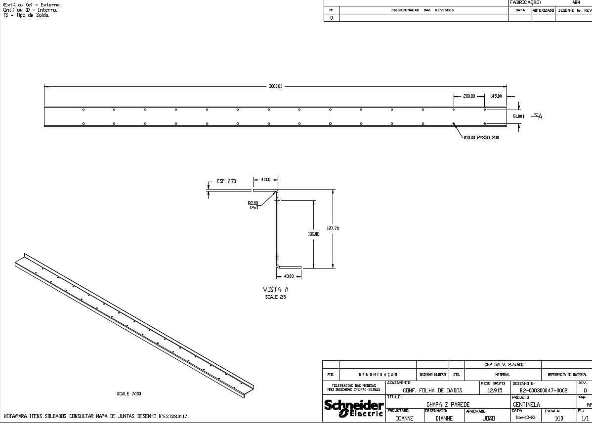 Sheet Metal Wall Plate Detail AutoCAD DWG 3000 mm Fabrication Plan