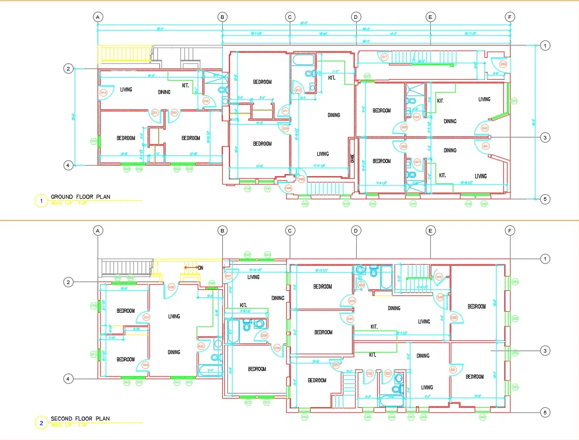 Two Story Residential Floor Plan AutoCAD DWG with Room Layout