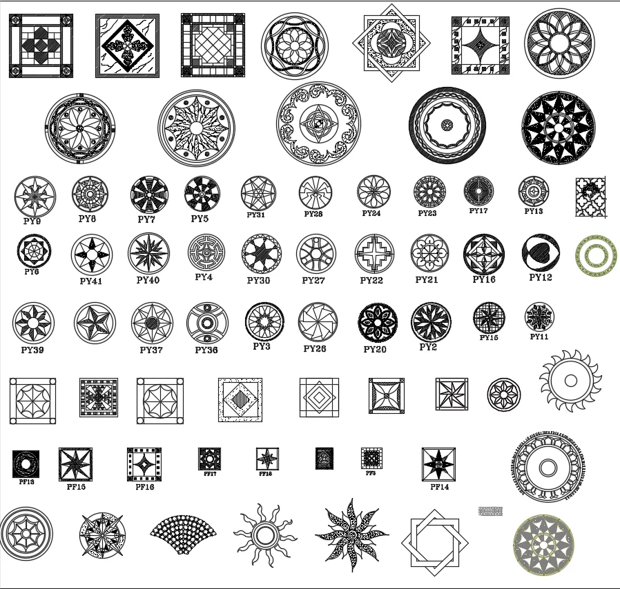Decorative Floor Pattern Design Collection AutoCAD DWG Drawing Library