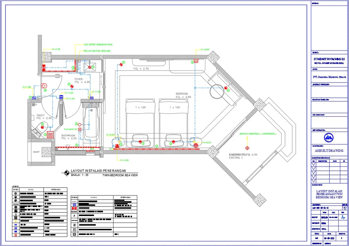 Hotel Bedroom Lighting Layout AutoCAD DWG Plan Scale 1 35 Drawing