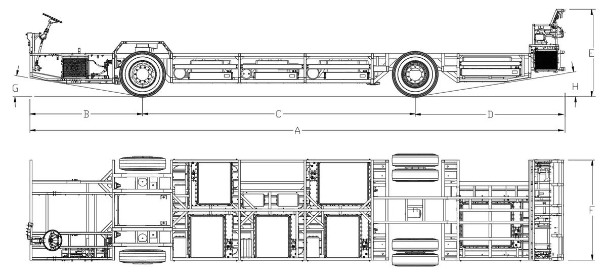 Low Loader Trailer Chassis AutoCAD DWG Side and Top View Drawing