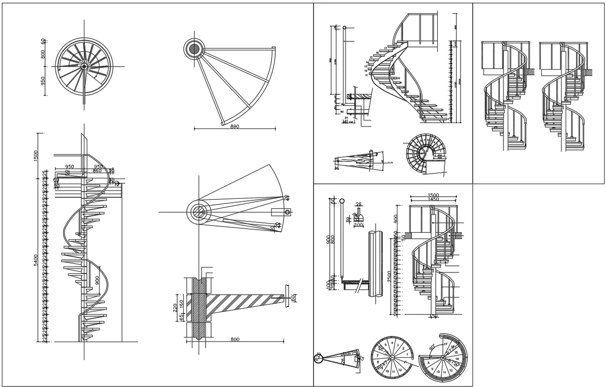 Modern Spiral Staircase Design Details AutoCAD DWG Drawing Plan