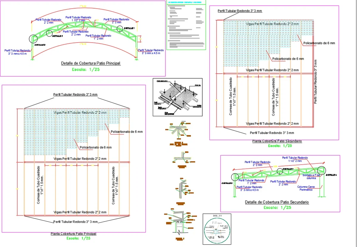 Patio Roof Structure Detail With 632m Span AutoCAD DWG Drawing