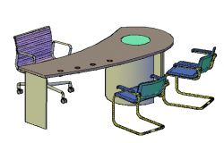 3D drawing of Table and chairs for used in offices