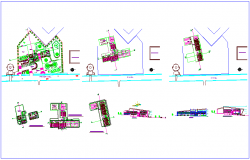 Architect collage plan view with sectional and elevation view dwg file