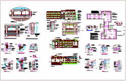 B.Ed collage plan and elevation view with structural design dwg file