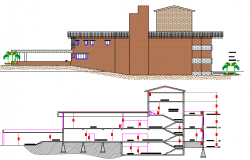 Beach Resort Elevation Plan and Section Plan dwg file