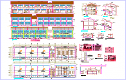 Class room with computer and library plan and elevation with ceramic and paint detail dwg file