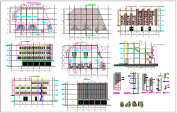 Column detail view of plan and elevation view of building dwg file