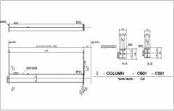 Column mounting view with column detail for structural design dwg file