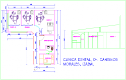 Dental clinic plan and side view with dimension dwg file