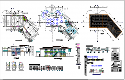 Design of school with plan and section with view of column,door and window with detail and roofing plan dwg file