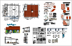 Design view of restaurant with view of tile and door and window view dwg file