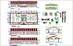 Distribution view of area with section and door and window view with detail and schedule dwg file