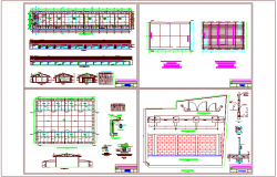 Education area distribution plan with elevation and view of door,window and column view dwg file