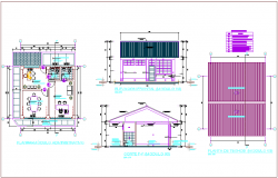 Education center plan and elevation view with detail of Tarred and Painted with Latex ceramic color dwg file
