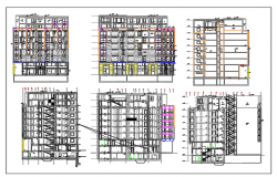 Exterior Elevation of building with 9 floors dwg file 