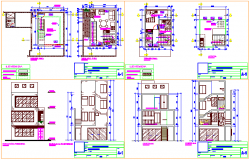 First floor to third floor view with elevation and section view of home design dwg file