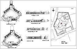 Floor and site plan view with elevation view of fine art school dwg file