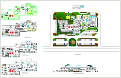 Floor plan and landscape view of hospital with elevation view dwg file