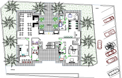 Garden Cafeteria and Parking Area Architecture Design dwg file