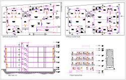 Ground floor plan,elevation and section view of apartment dwg file