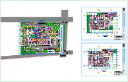 Hospital plan view with landscape view dxf file