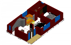 House design view in 3D with dimension dwg file