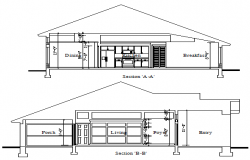 Inside section design drawing of bungalow design drawing