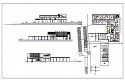 Interior floor plan and exterior elevation of a  Hotel dwg file 