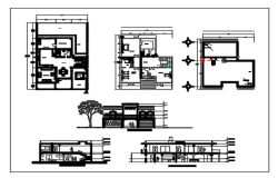 Interior floor plan and exterior elevation of a bungalow dwg file 