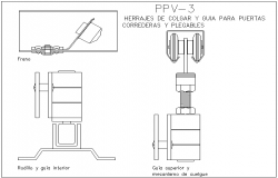 Interior guide and roller view with side view for door dwg file