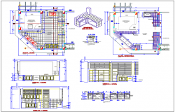 Kitchen design view with plan and sectional view with structural detail for school dwg file