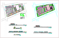 Landscape view of collage plan,elevation and section view dwg file