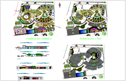 Landscape view of school with elevation and sectional view dwg file