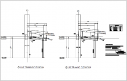 Line framing elevation view with beam and column view dwg file