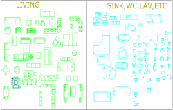 Living,sink,WC logo and symbol design of block dwg file