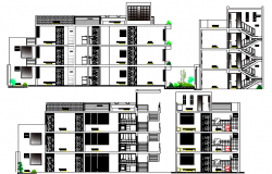 Multi Family Housing Flats Design and Detailed Elevation dwg file