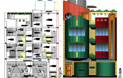 Multi Family Housing Flats Design and Detailed Elevation dwg file