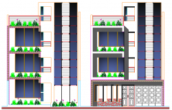 Multi Family Housing Flats Design and Elevation dwg file