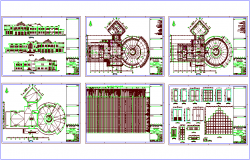 Plan and elevation view of university with library plan and elevation view dwg file