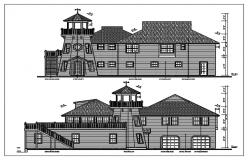 Plan and exterior elevation of a bunglow ground plus one floor dwg file