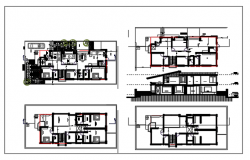 Plan and exterior elevation of a ground plus one floor bungalow dwg file