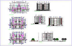 Project plan of school with floor plan view,elevation and sectional view dwg file