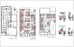Red building plan and elevation view dwg file