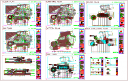 Restaurant plan view with ceiling,pattern,furniture and roof structure plan dwg file