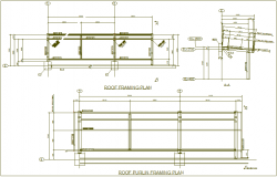 Roof framing plan view with beam and column view for structural design dwg file