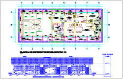 School design view with plan and elevation view dwg file